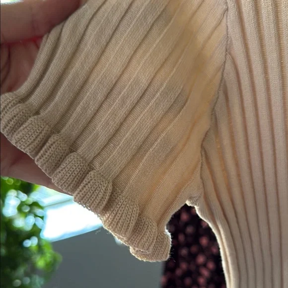 Tan Ribbed Ruffled Blouse - Picture 6 of 7